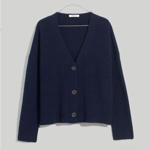 Madewell Cameron Ribbed Cardigan Sweater in Softest Yarn Navy Blue S